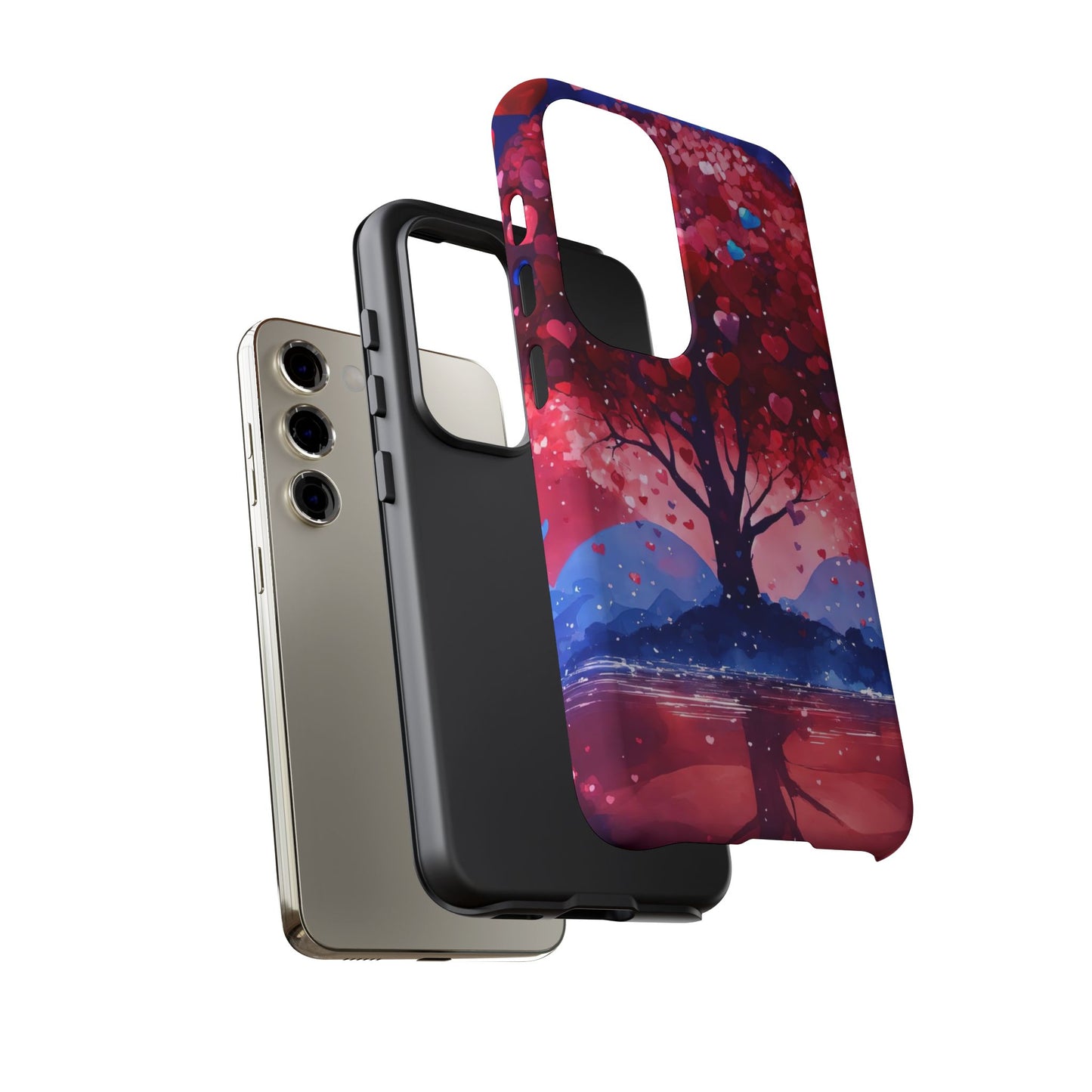 Heart Tree Phone Case — Romantic Red & Blue Protective Tough Case