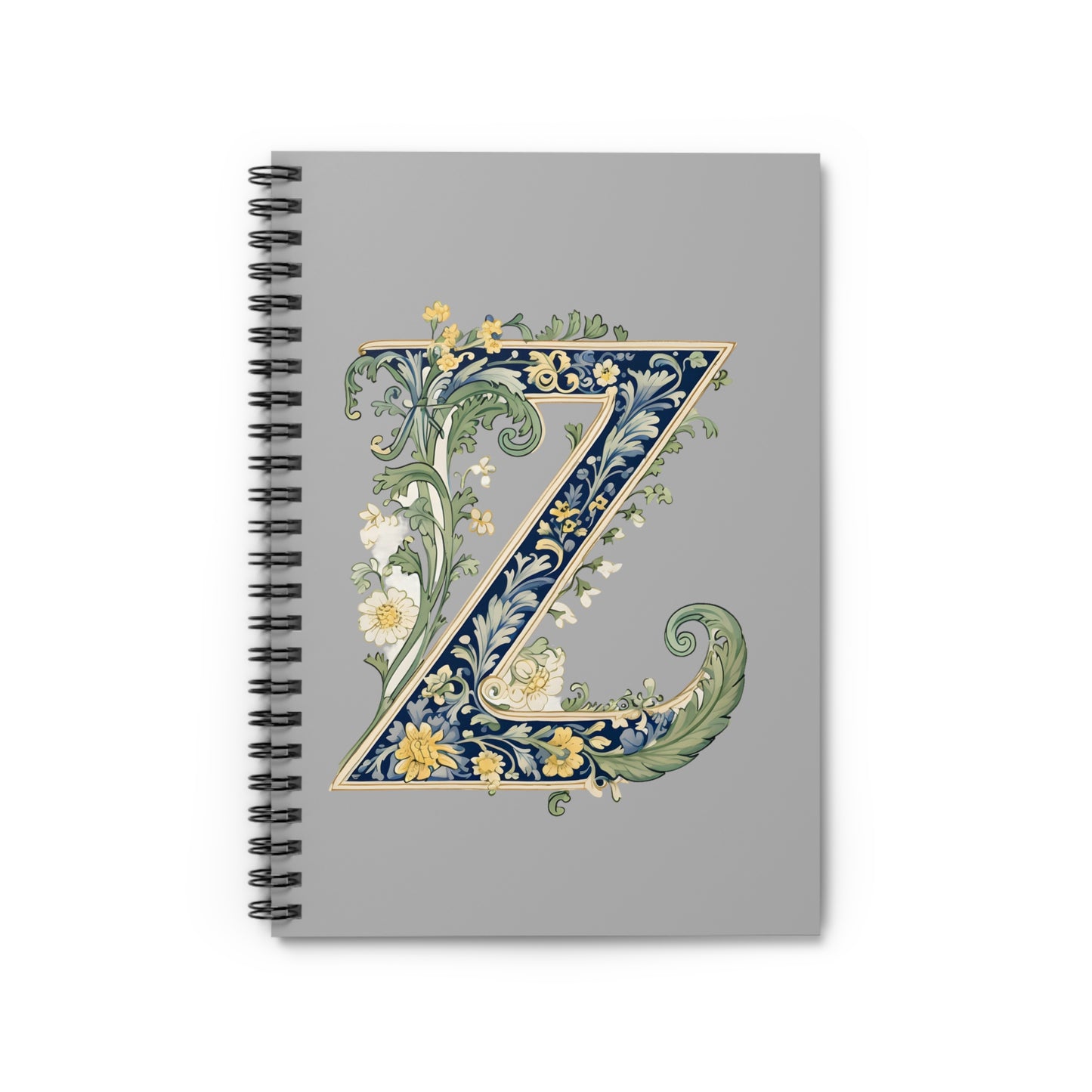 Floral Monogram Z Spiral Notebook — Decorative Initial Ruled Journal