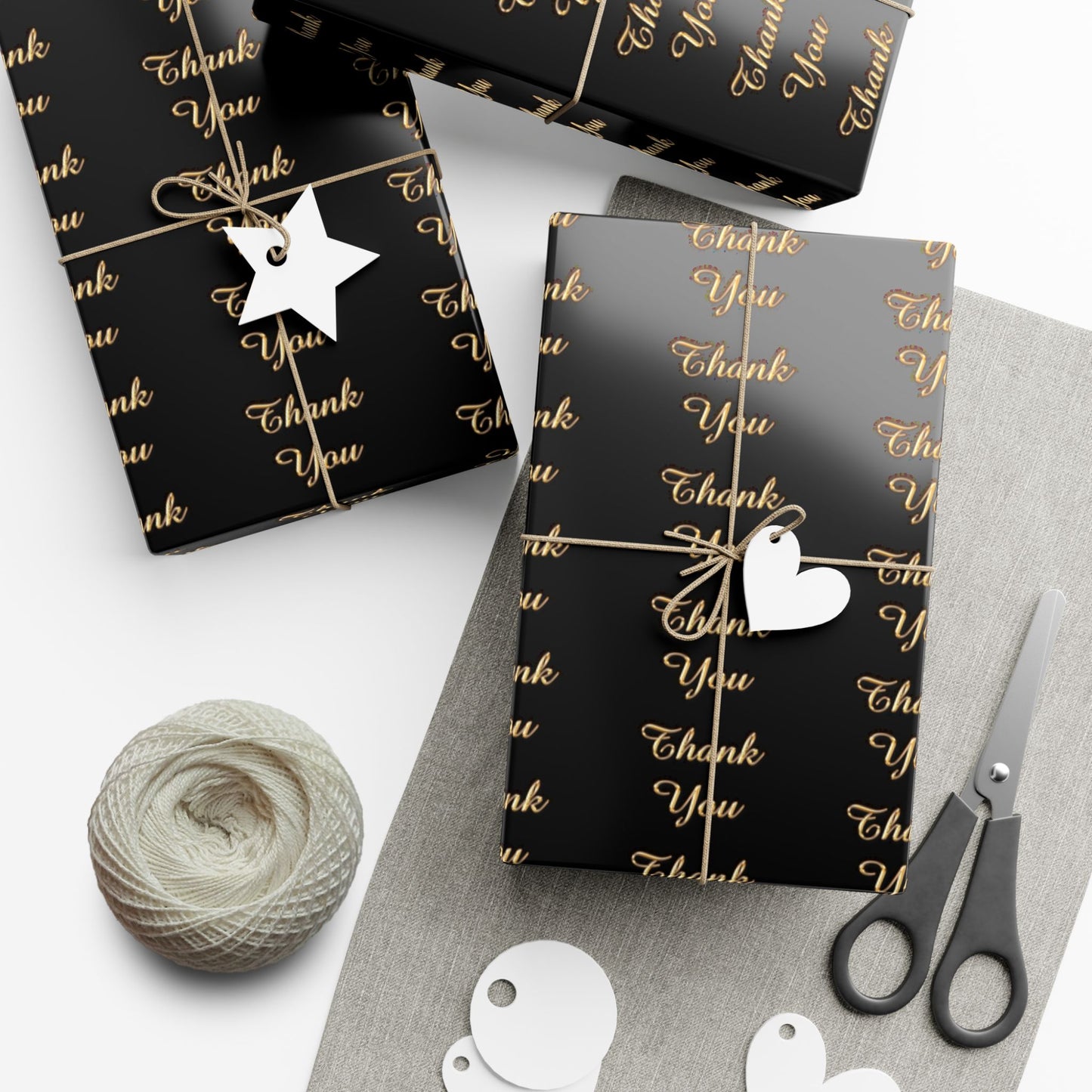 Gift Wrap Paper — Elegant Black & Gold “Thank You” Pattern (Thanksgiving, Weddings, Customer Gifts)