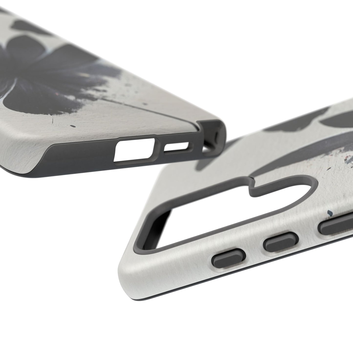 Monochrome Floral Tough Phone Case — Black Ink Flower Protective Cover