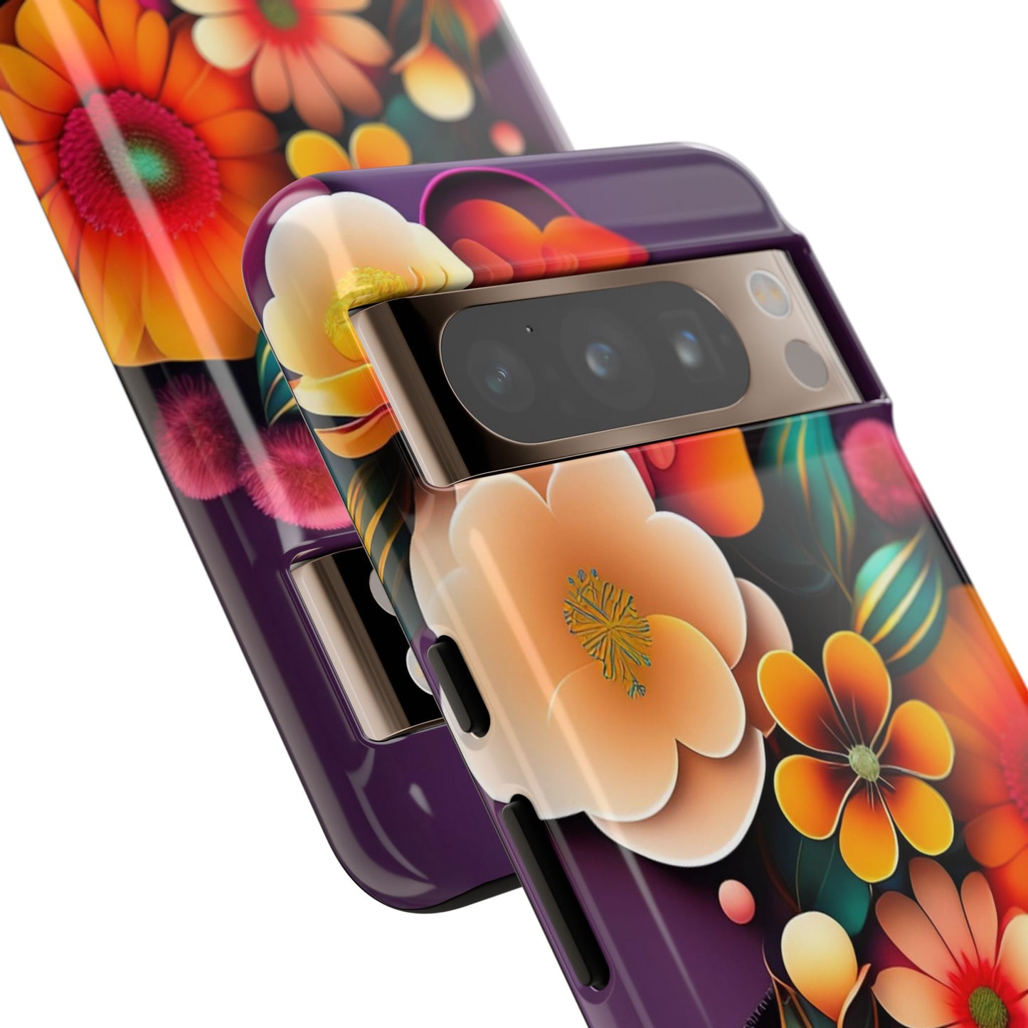 Floral Burst Tough Phone Case — Colorful Retro Flowers Protective Cover