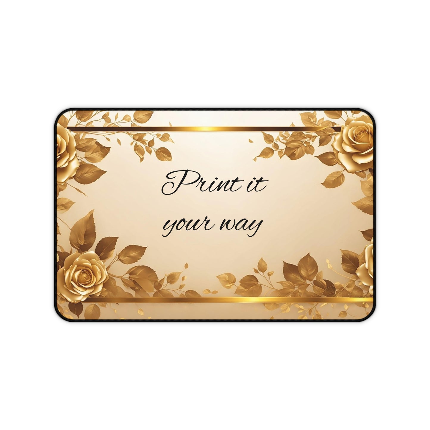 Gold Floral Desk Mat — Customizable Elegant Mouse Pad with "Print it your way" Design