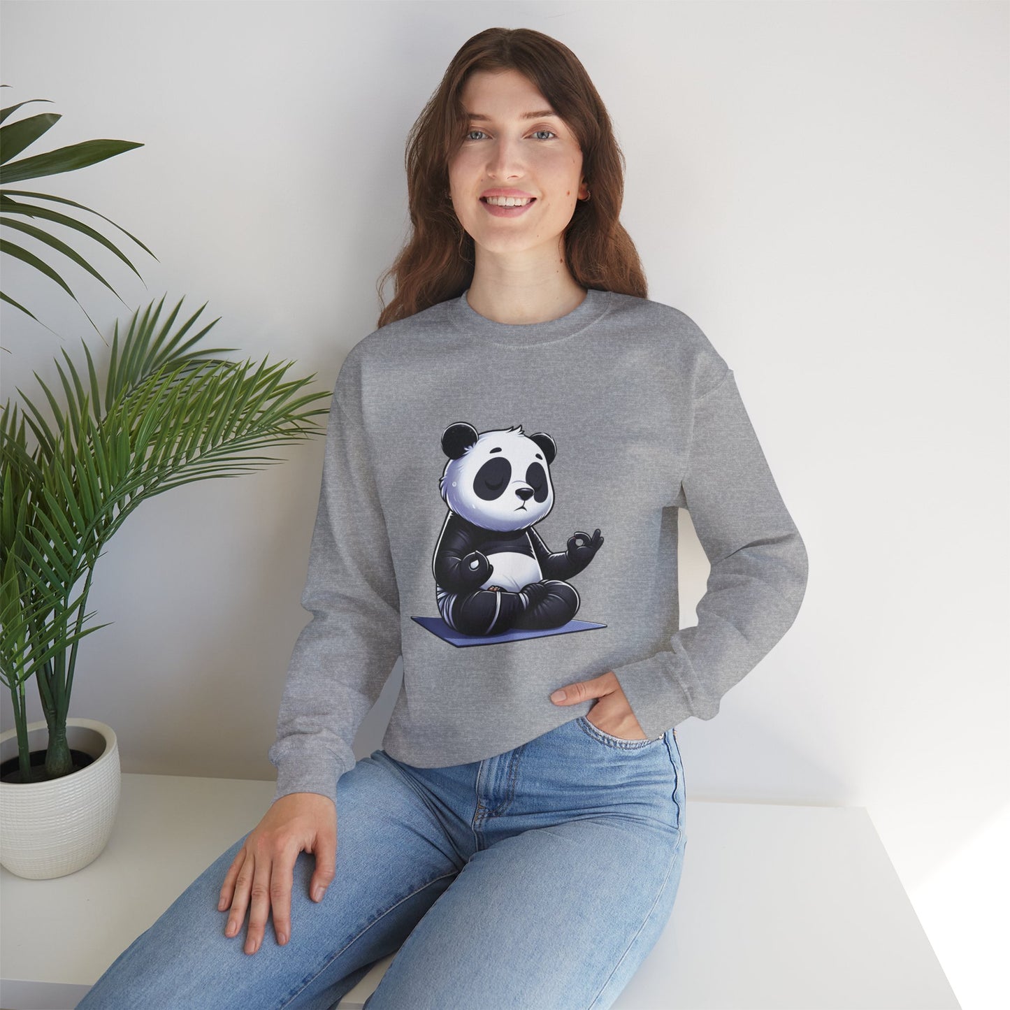 Crewneck Sweatshirt — Meditating Panda Graphic Cozy Pullover