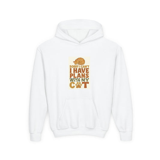 Youth Hoodie — "Sorry I Can't I Have Plans With My Cat" Cute Cat Lover Pullover
