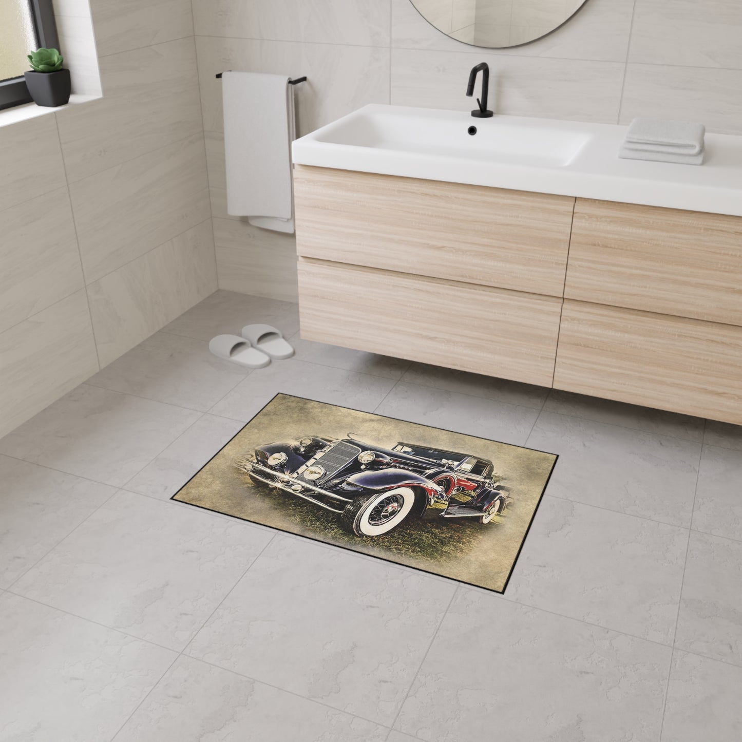 Vintage Classic Car Floor Mat — Retro Antique Auto Garage Rug