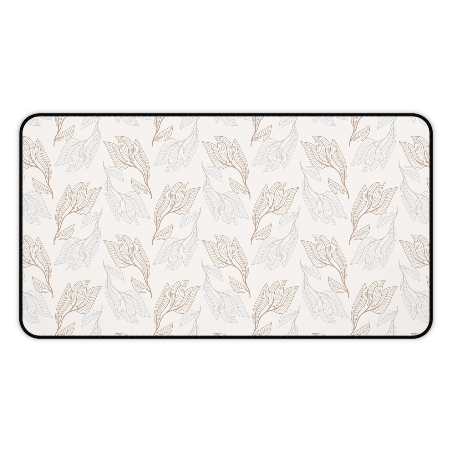 Desk Mat — Neutral Leaf Pattern Desk Mat (Beige Minimal Botanical Mousepad)