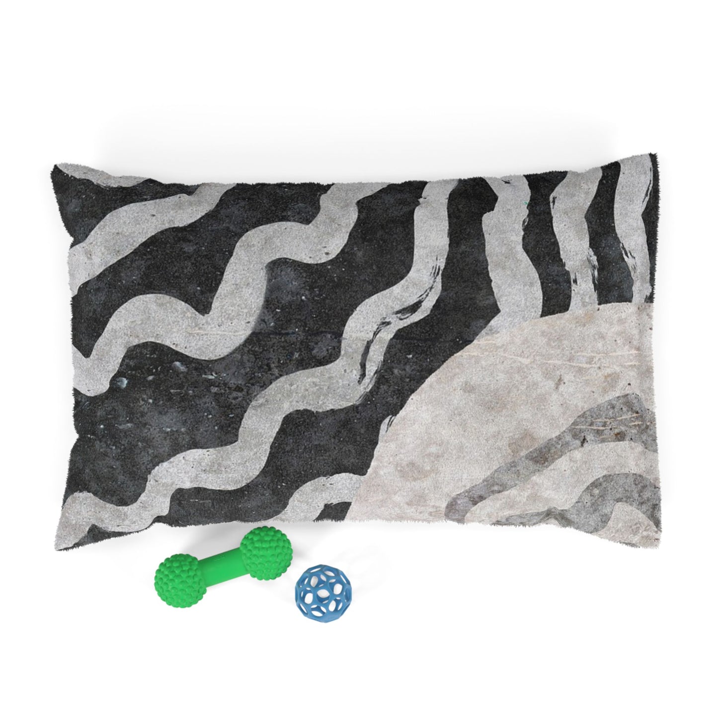 Abstract Wave Pattern Pet Bed — Plush Black & Gray Dog & Cat Cushion