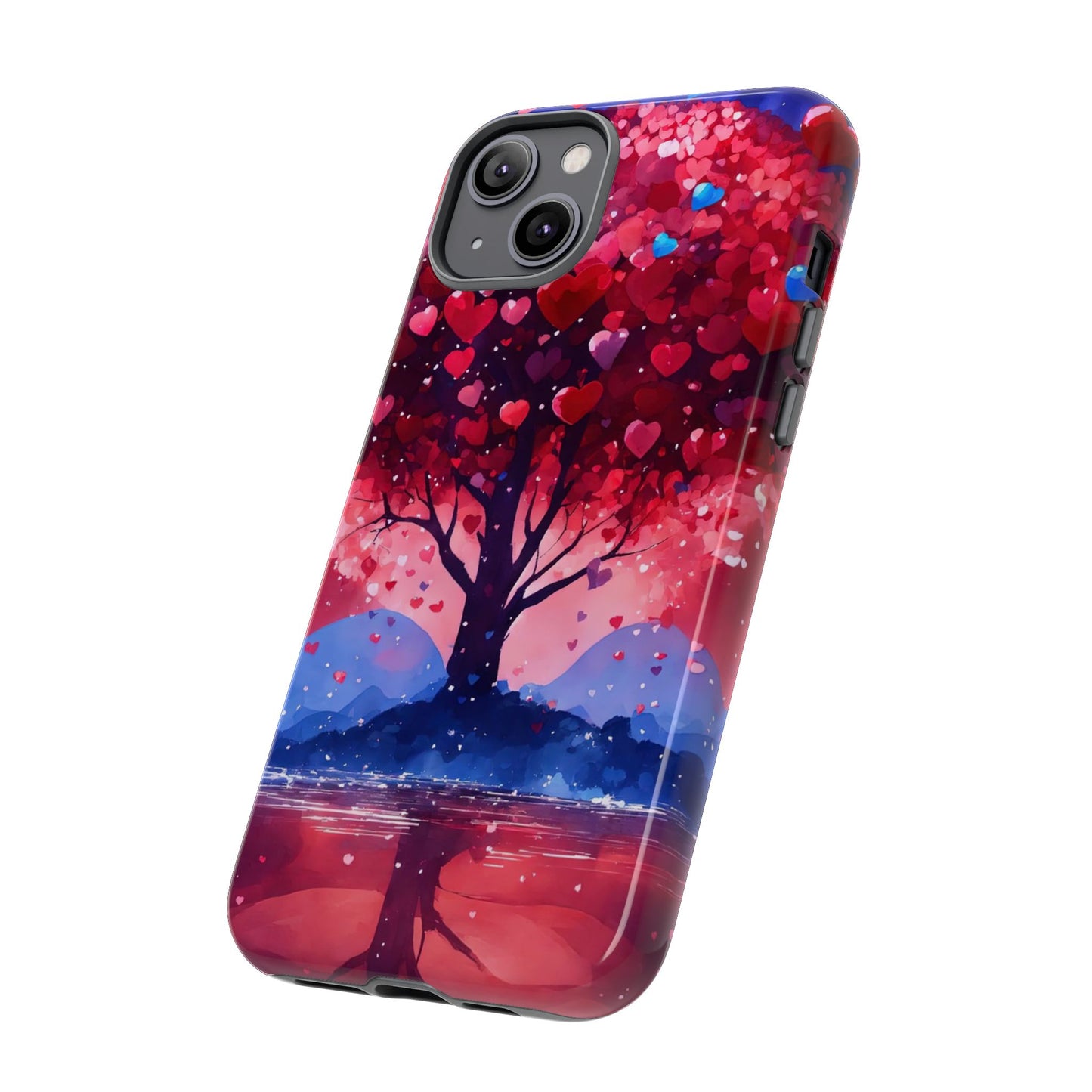 Heart Tree Phone Case — Romantic Red & Blue Protective Tough Case