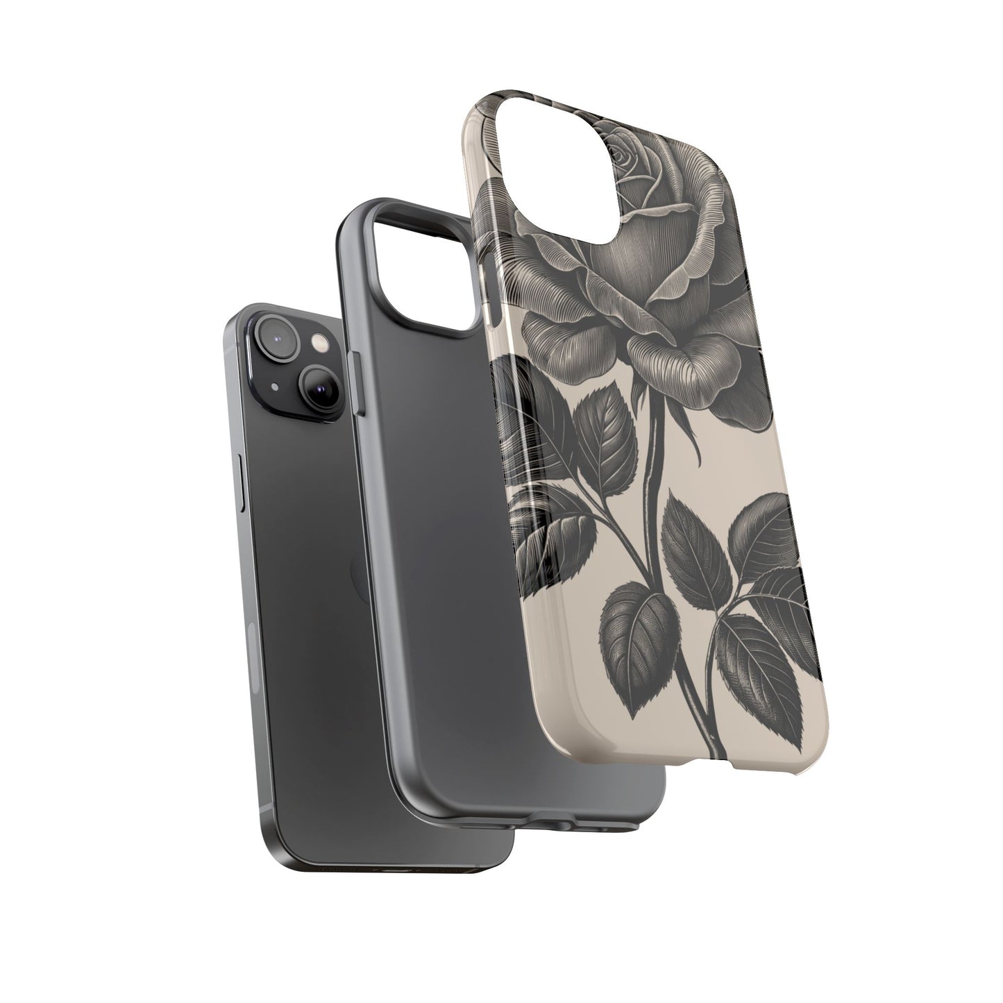Black Rose Phone Case, Tough Cases with Floral Design, Elegant Tech Accessory, Gift for Flower Lovers, Stylish Protection