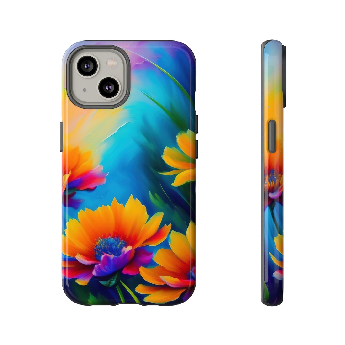 Floral Sunset Tough Phone Case — Vibrant Watercolor Flowers Protective Cover