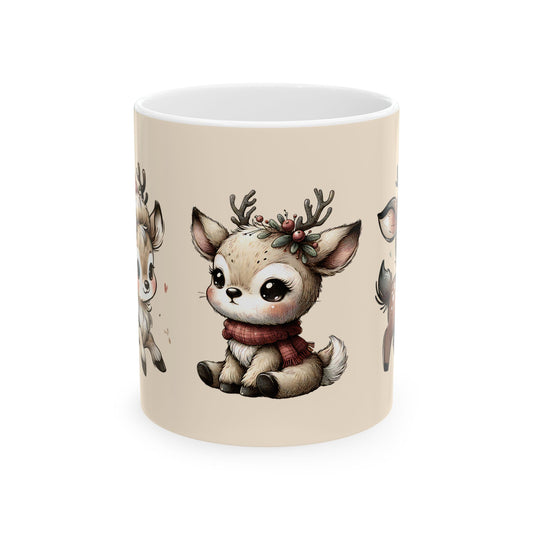 Cute Reindeer Mug — Kawaii Christmas Deer Ceramic Coffee Cup (11oz, 15oz)