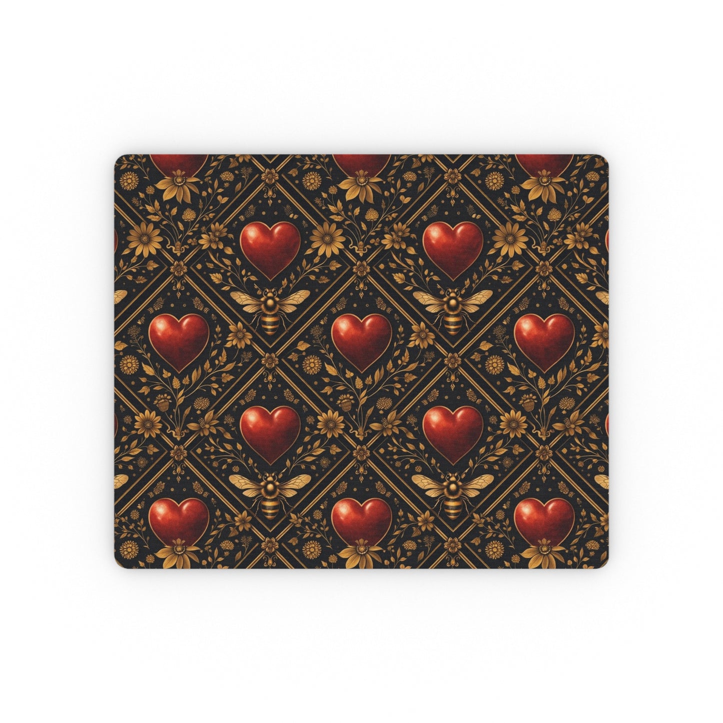 Heart Pattern Mouse Pad — Vintage Gothic Red Hearts on Ornate Gold Tile