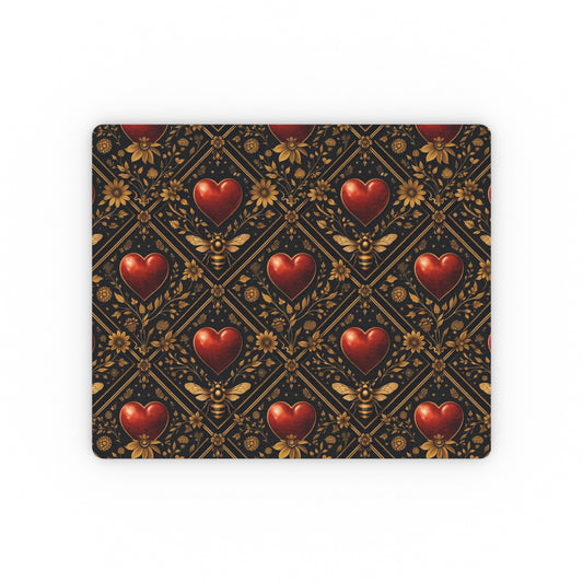 Heart Pattern Mouse Pad — Vintage Gothic Red Hearts on Ornate Gold Tile