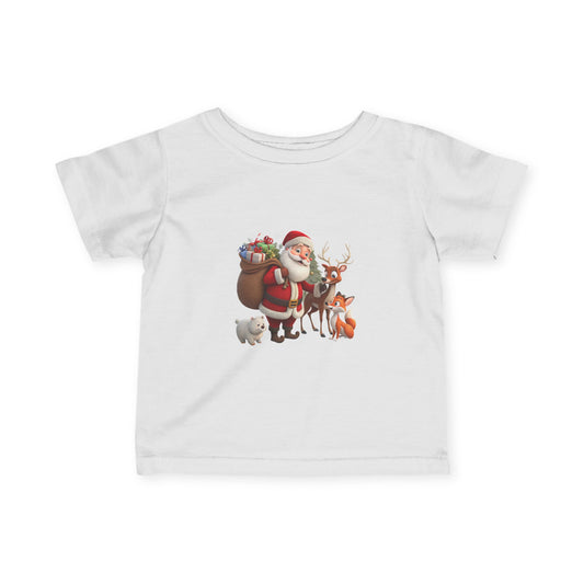 Infant Tee — Cute Santa with Reindeer Christmas Holiday Shirt for Babies