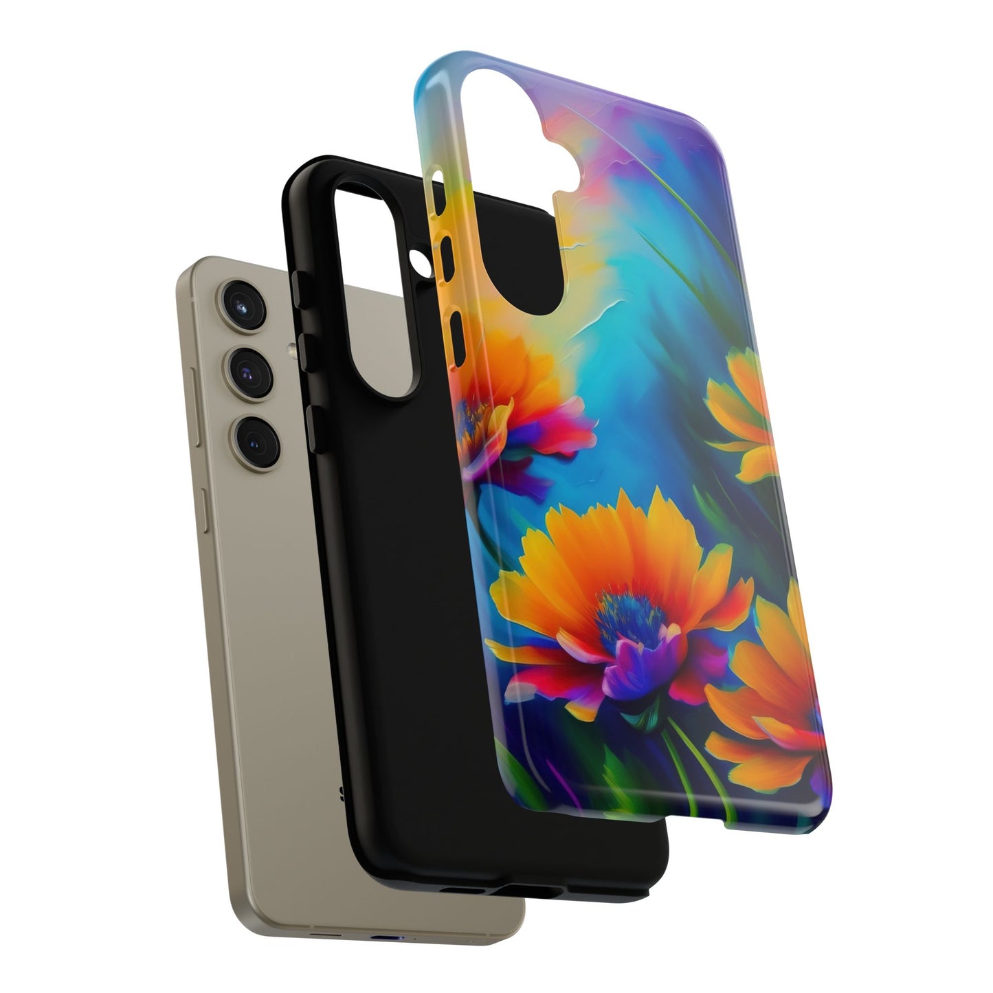 Floral Sunset Tough Phone Case — Vibrant Watercolor Flowers Protective Cover