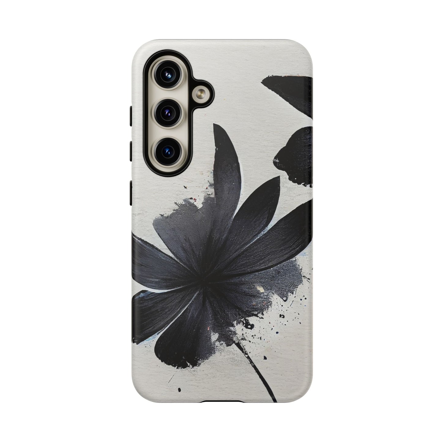 Monochrome Floral Tough Phone Case — Black Ink Flower Protective Cover