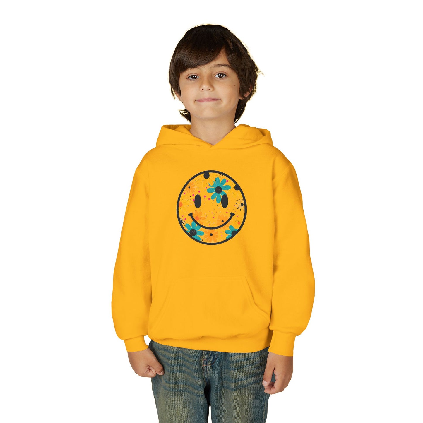 Youth Floral Hoodie – Orange & Teal Flower Circle Design