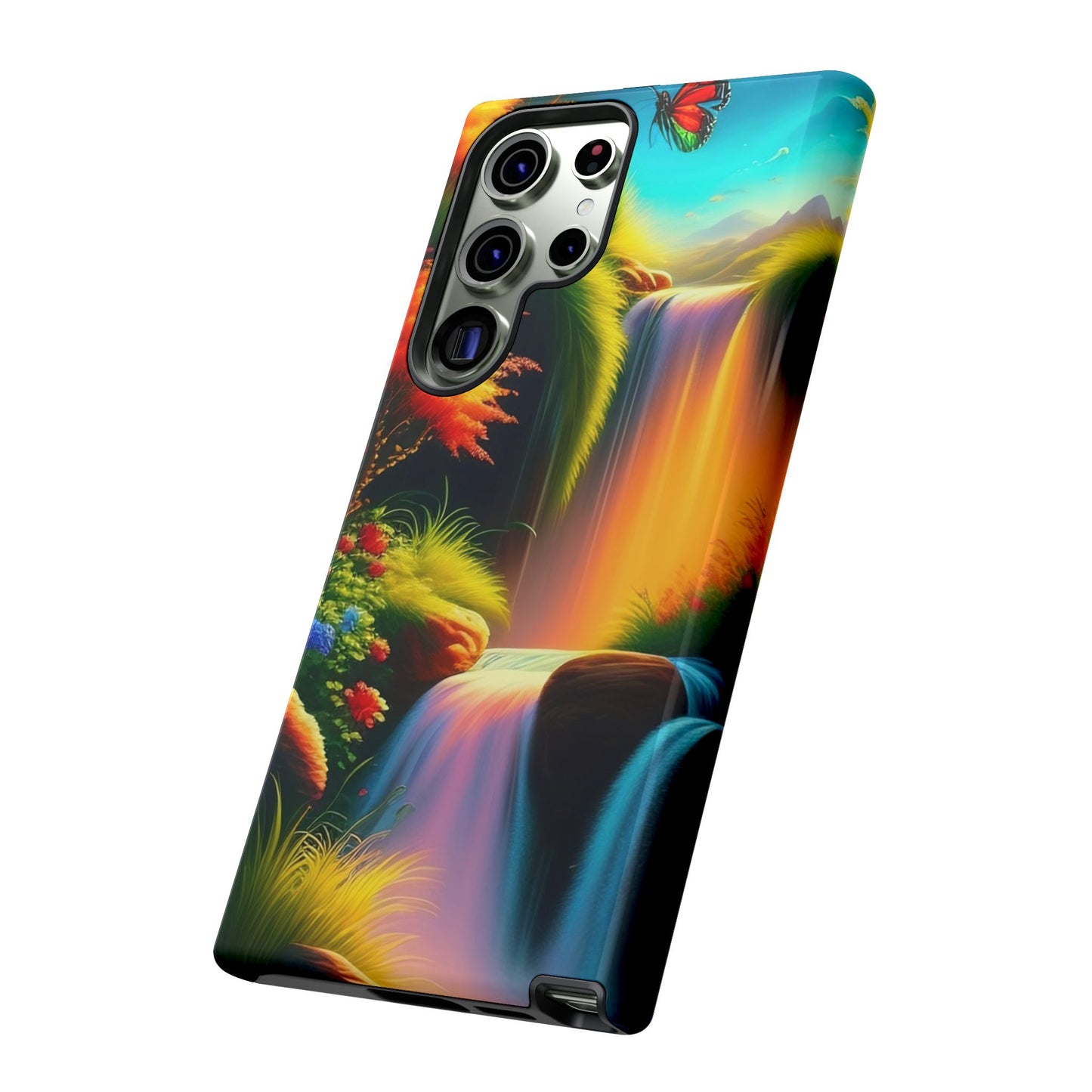 Phone Case - Vibrant Waterfall Landscape with Butterfly | Colorful Nature Protective Case