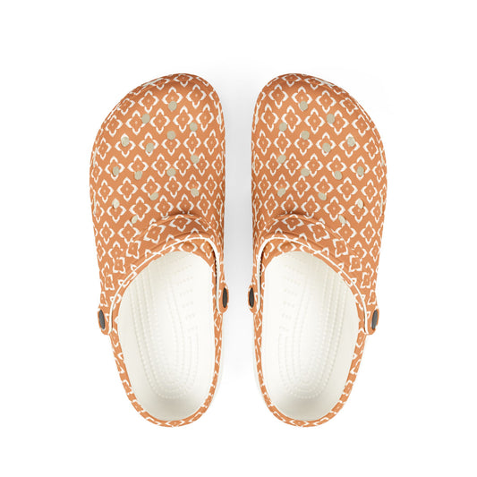 EVA Foam Clogs — Terracotta Geometric Pattern Slip-On Shoes