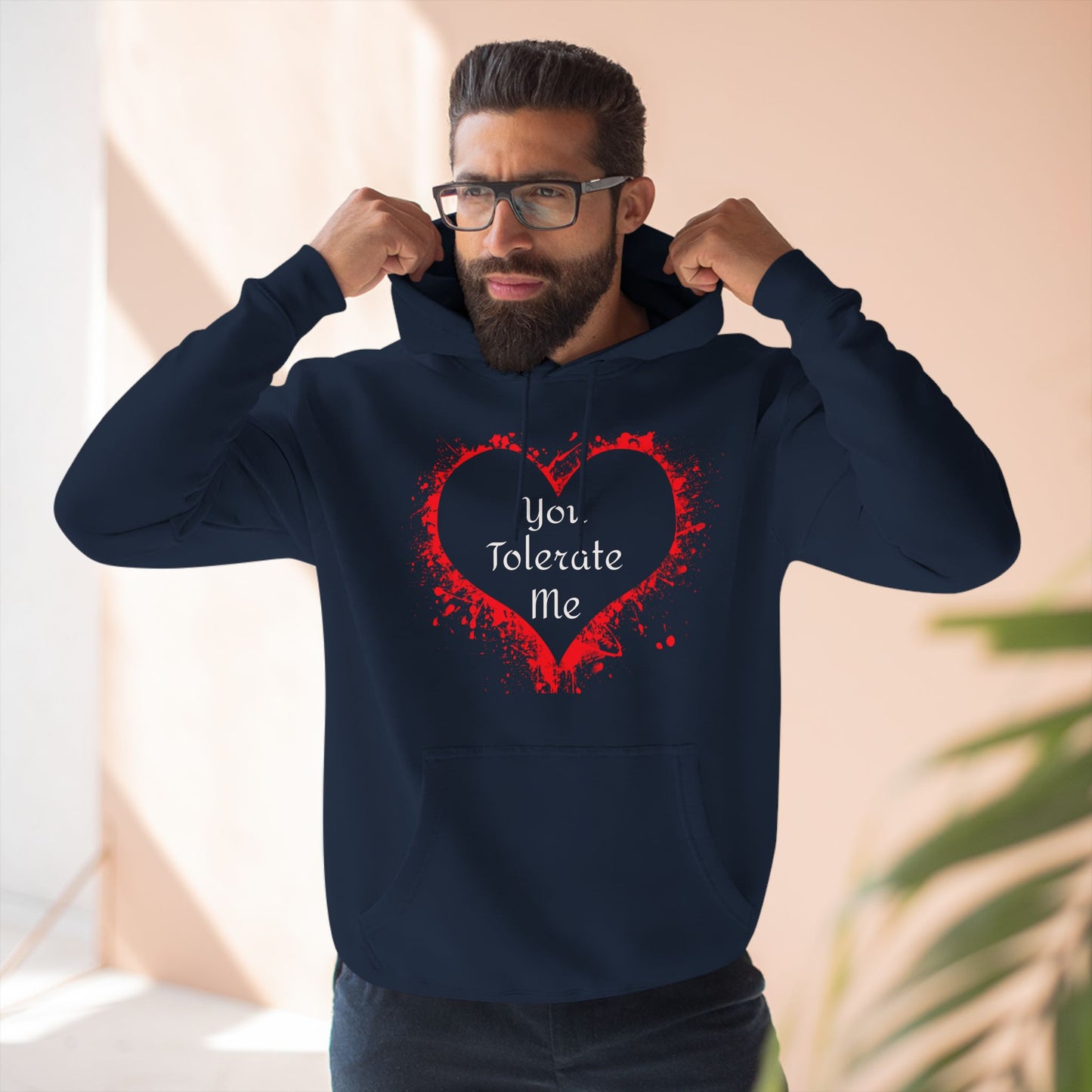 Heart Splash Hoodie — "Love Tolerate Me" Graphic Pullover