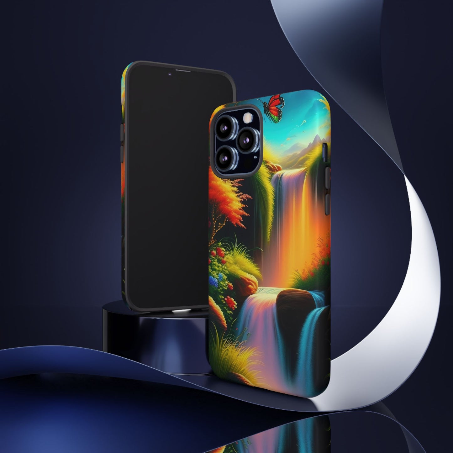 Phone Case - Vibrant Waterfall Landscape with Butterfly | Colorful Nature Protective Case