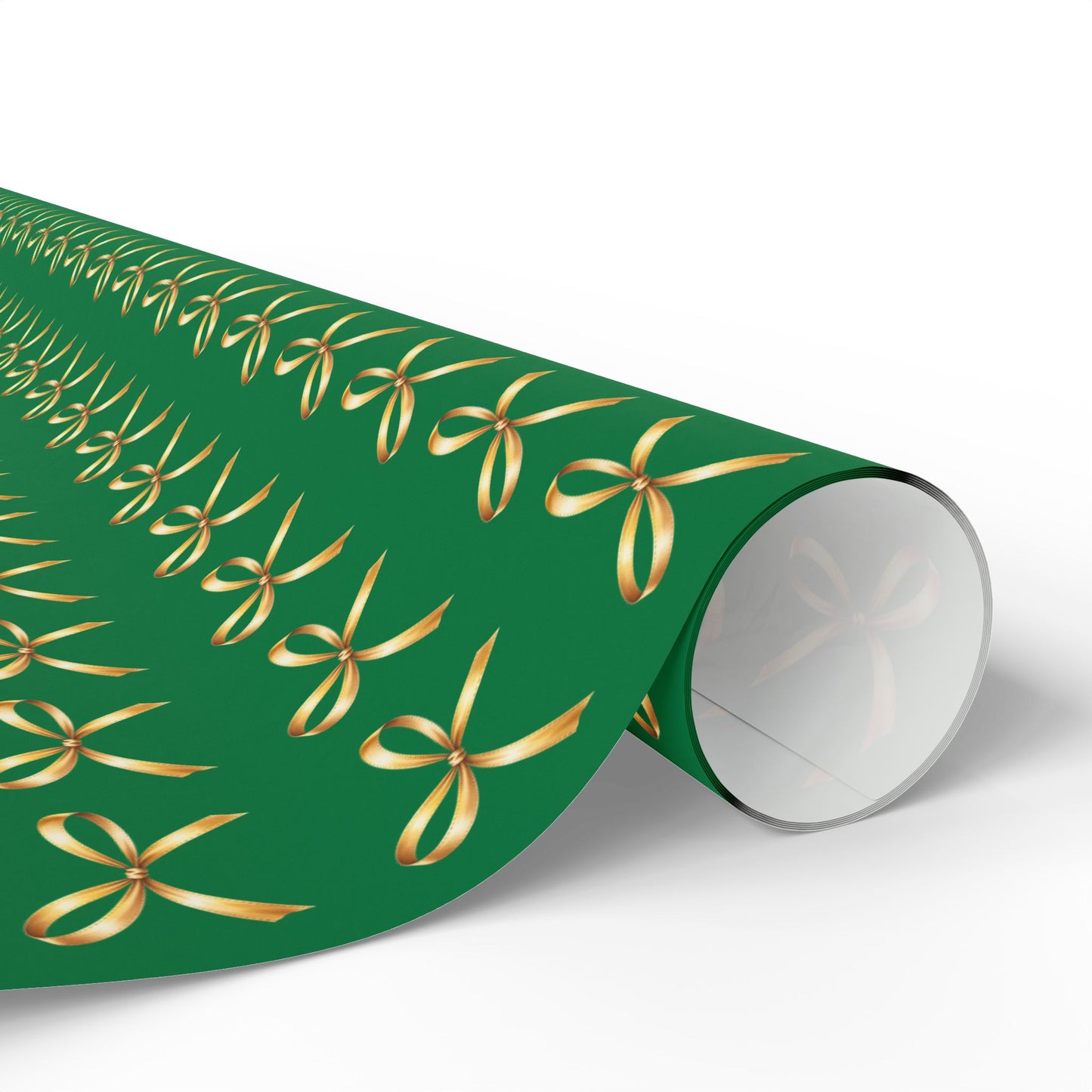 Holiday Green Wrapping Paper Roll — Gold Bow Pattern