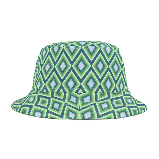 Green Geometric Diamond Pattern Bucket Hat