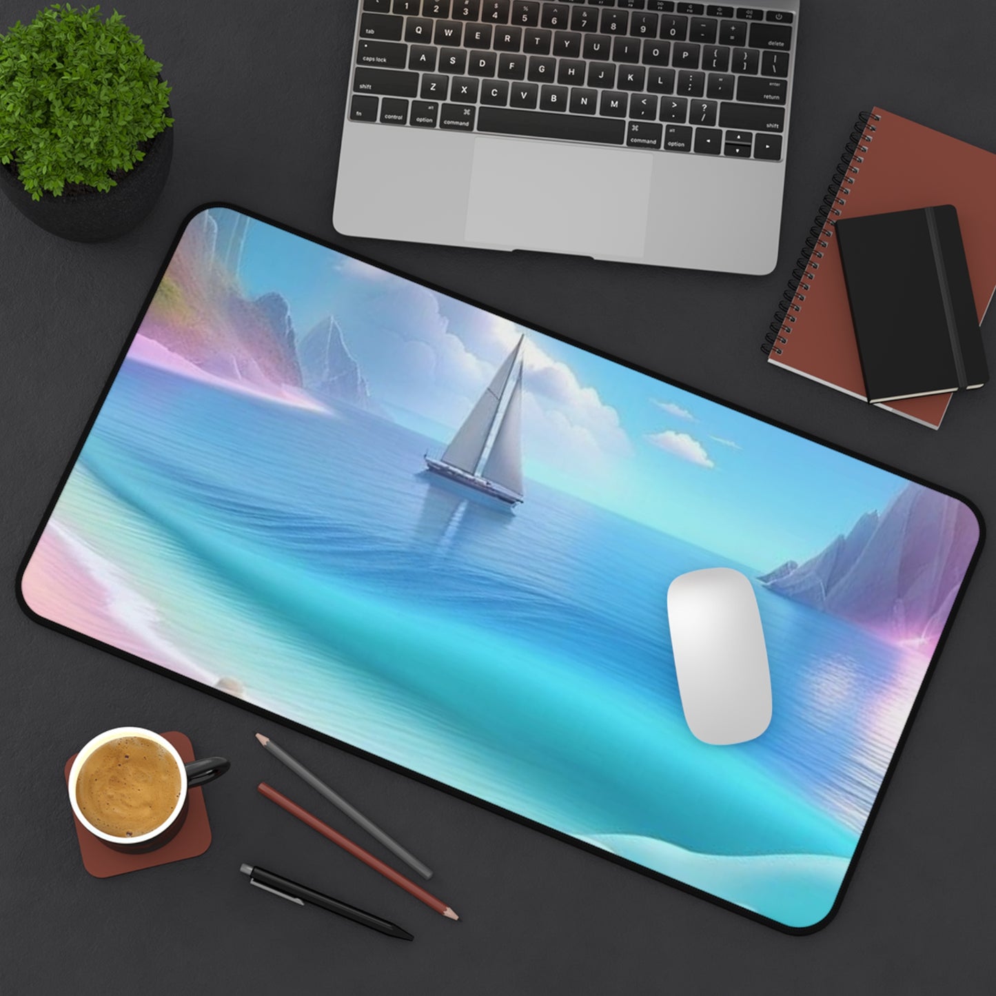 Seaside Sail Desk Mat — Tranquil Ocean Laptop Pad
