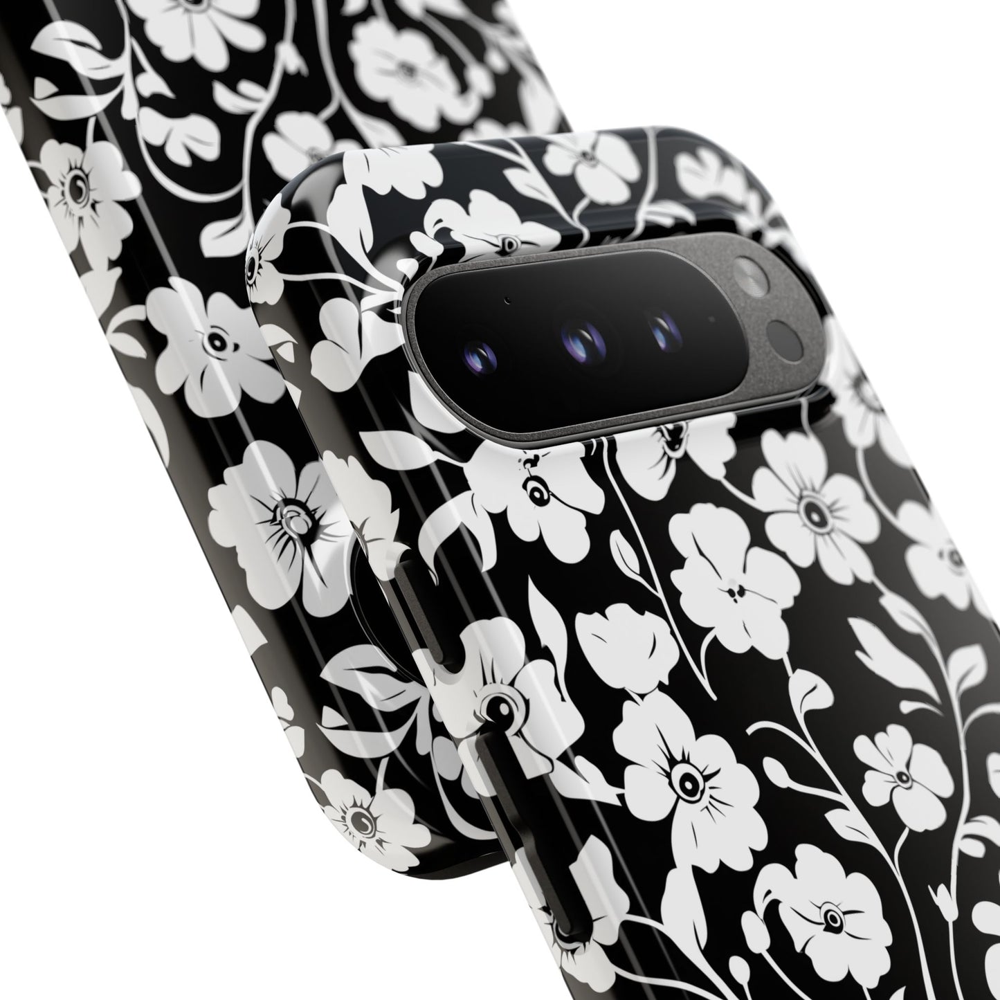 Floral Noir Tough Phone Case — Black & White Flower Protective Cover