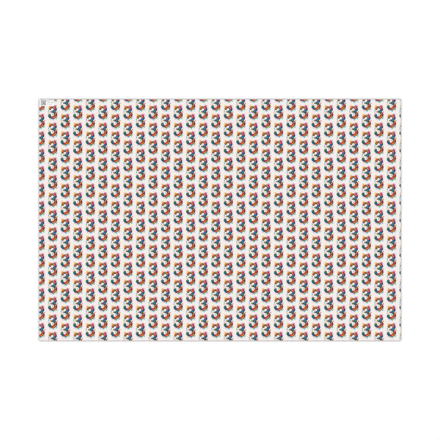 Number 3 Rainbow Pattern Gift Wrap Paper — Birthday Wrapping Sheets for 3rd Birthday Celebrations