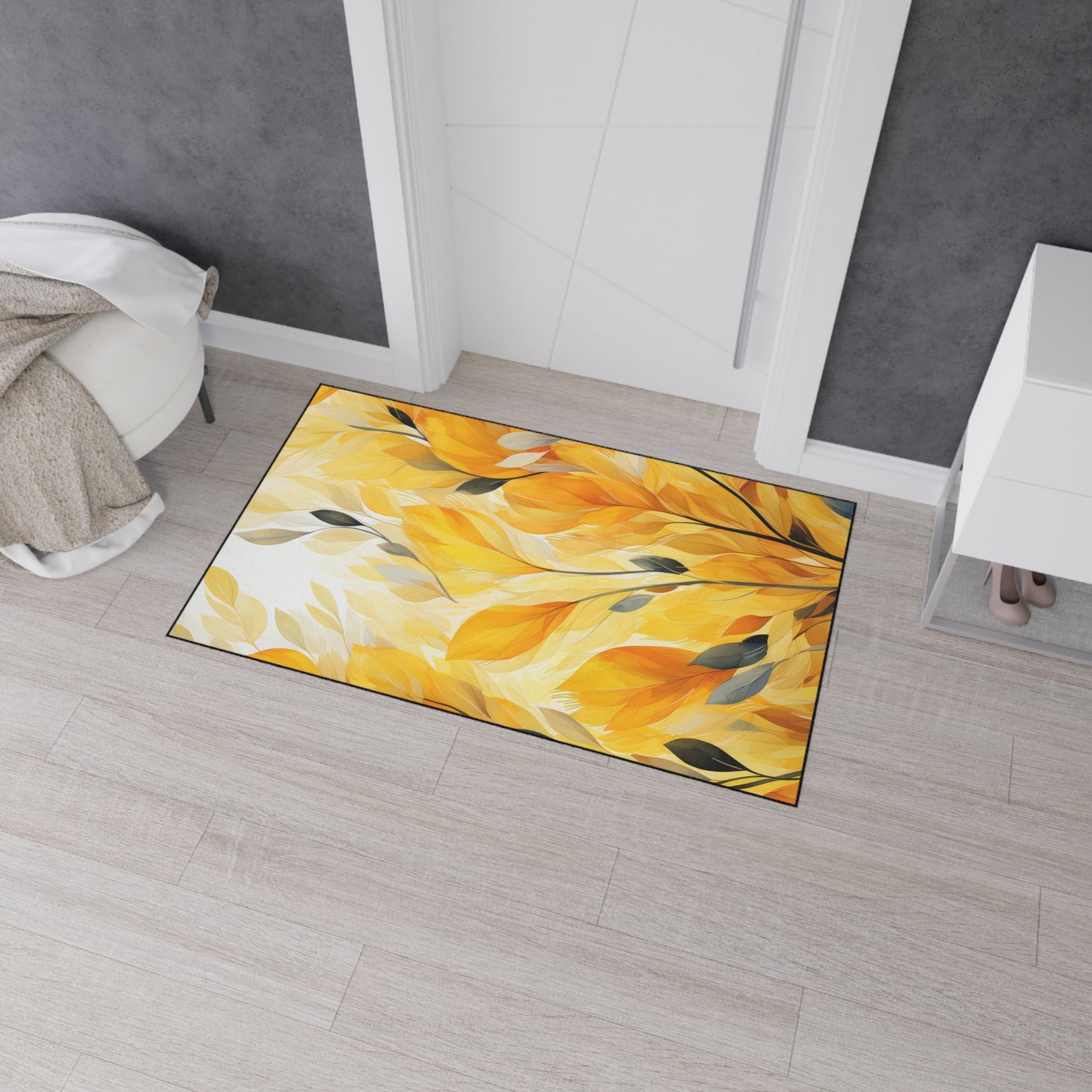 Autumn Breeze Heavy-Duty Floor Mat — Yellow Falling Leaves Entry Rug