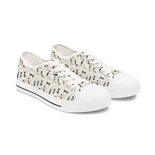 Low Top Sneakers — Vintage Black Cat Pattern Women’s Canvas Shoes