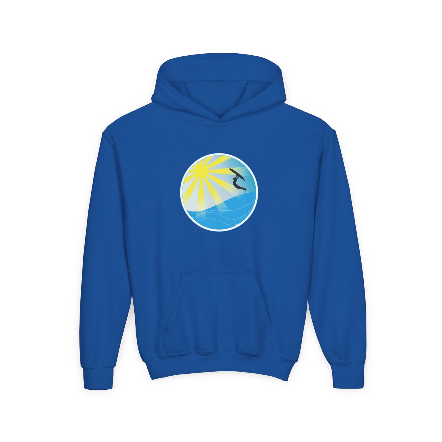 Sunrise Surf Circle Youth Hoodie | Surfing Wave Graphic