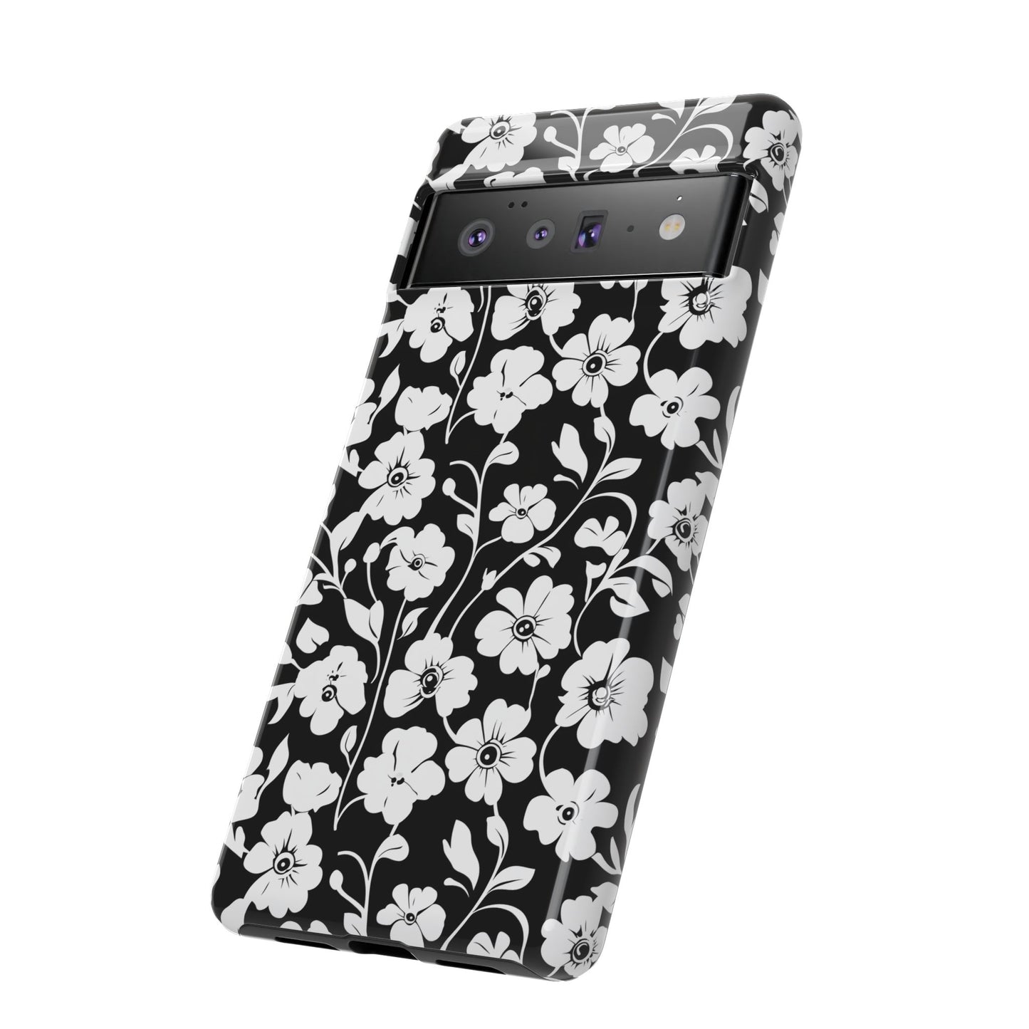 Floral Noir Tough Phone Case — Black & White Flower Protective Cover