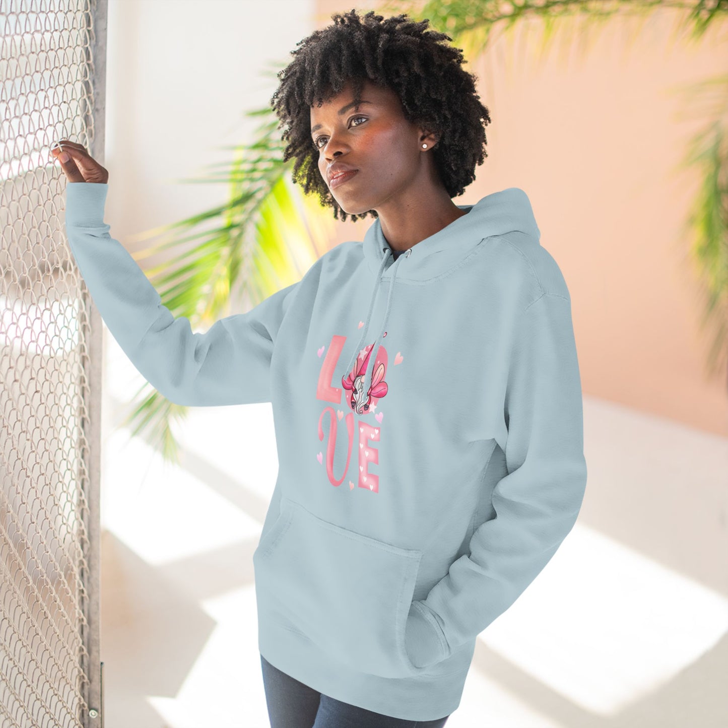 Love Blossom Hoodie — Pink Floral "LOVE" Graphic Fleece Hoodie