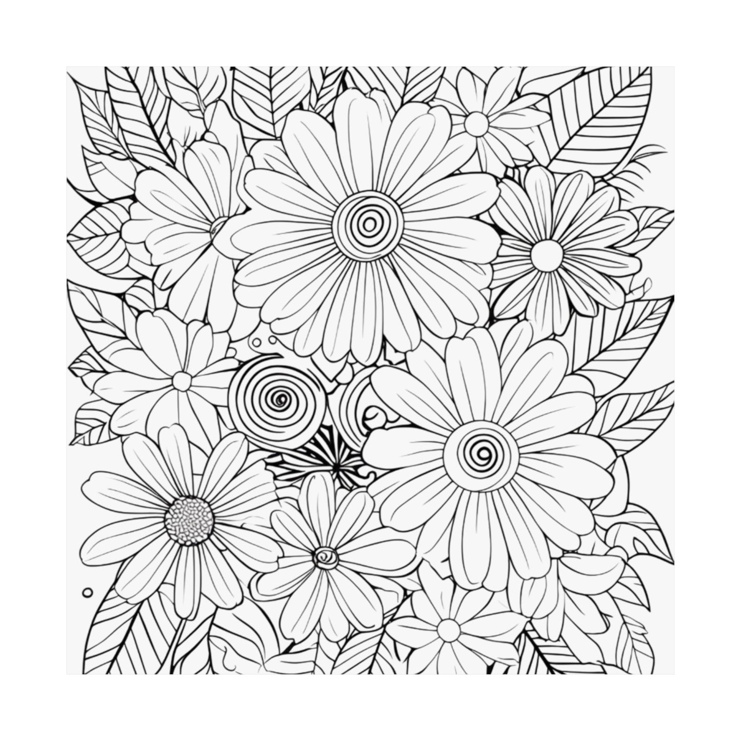 DIY Botanical Doodle Poster — Black & White Floral Coloring Art Print