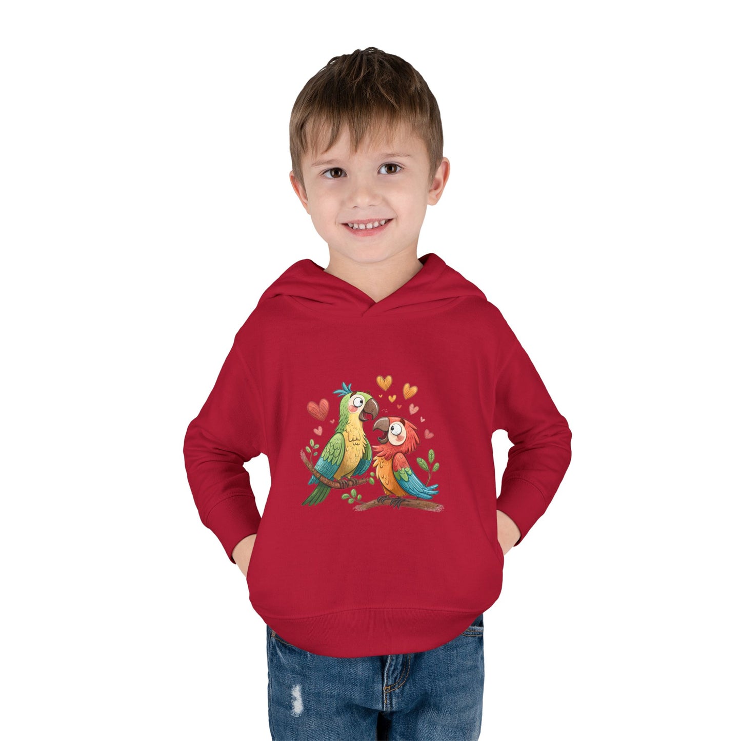 Toddler Hoodie — Cute Parrot Love Pullover (Heart Bird Kids Sweatshirt)