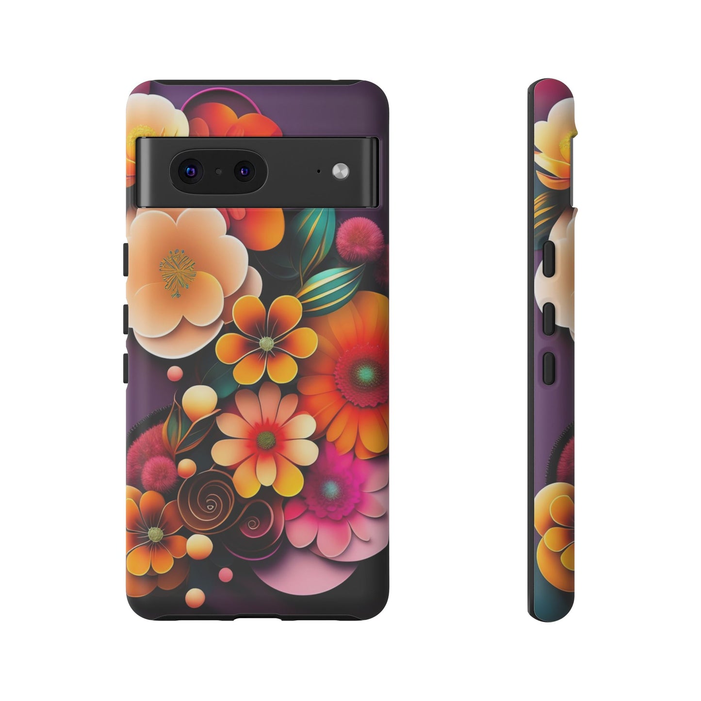 Floral Burst Tough Phone Case — Colorful Retro Flowers Protective Cover