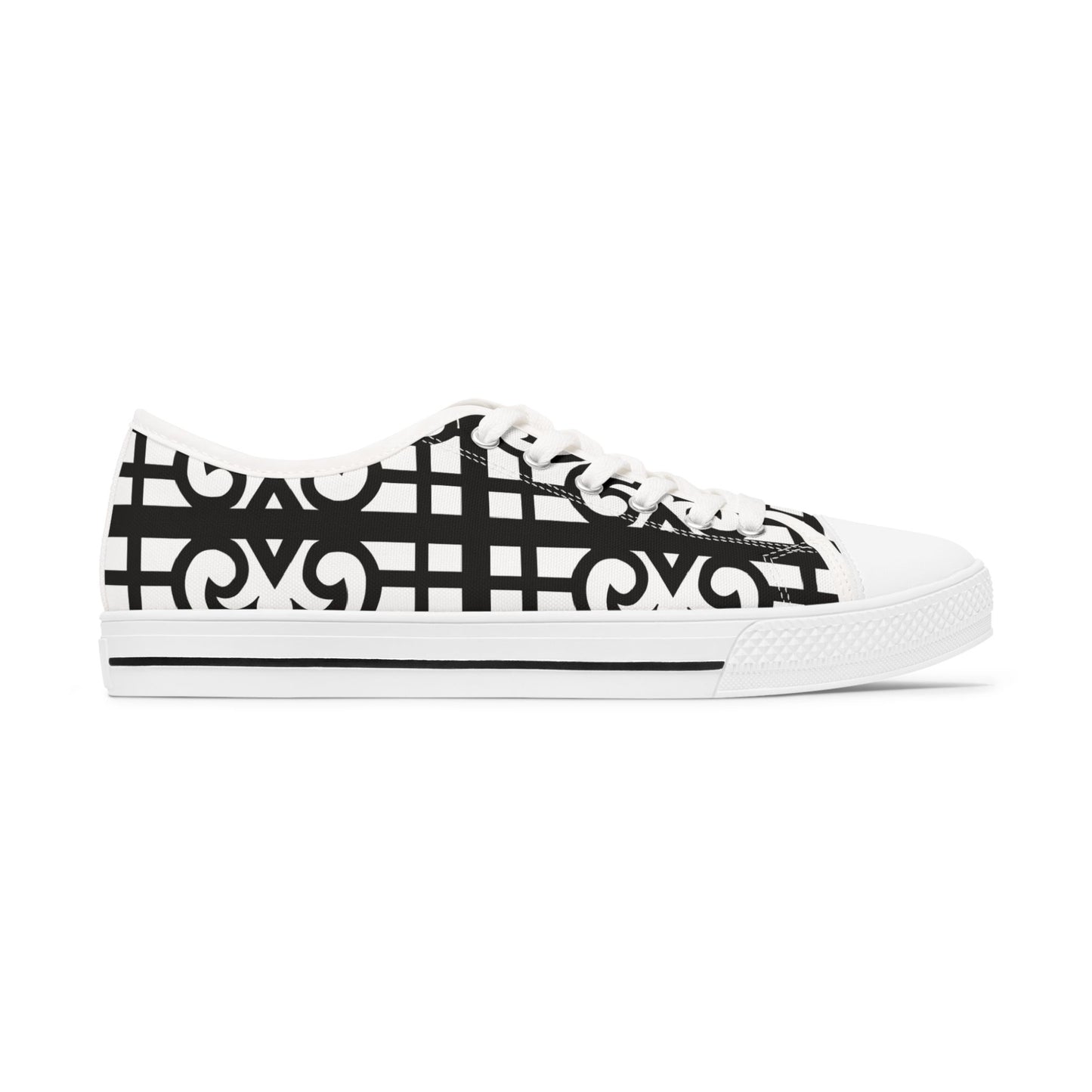 Low Top Sneakers — Black & White Geometric Lattice Pattern