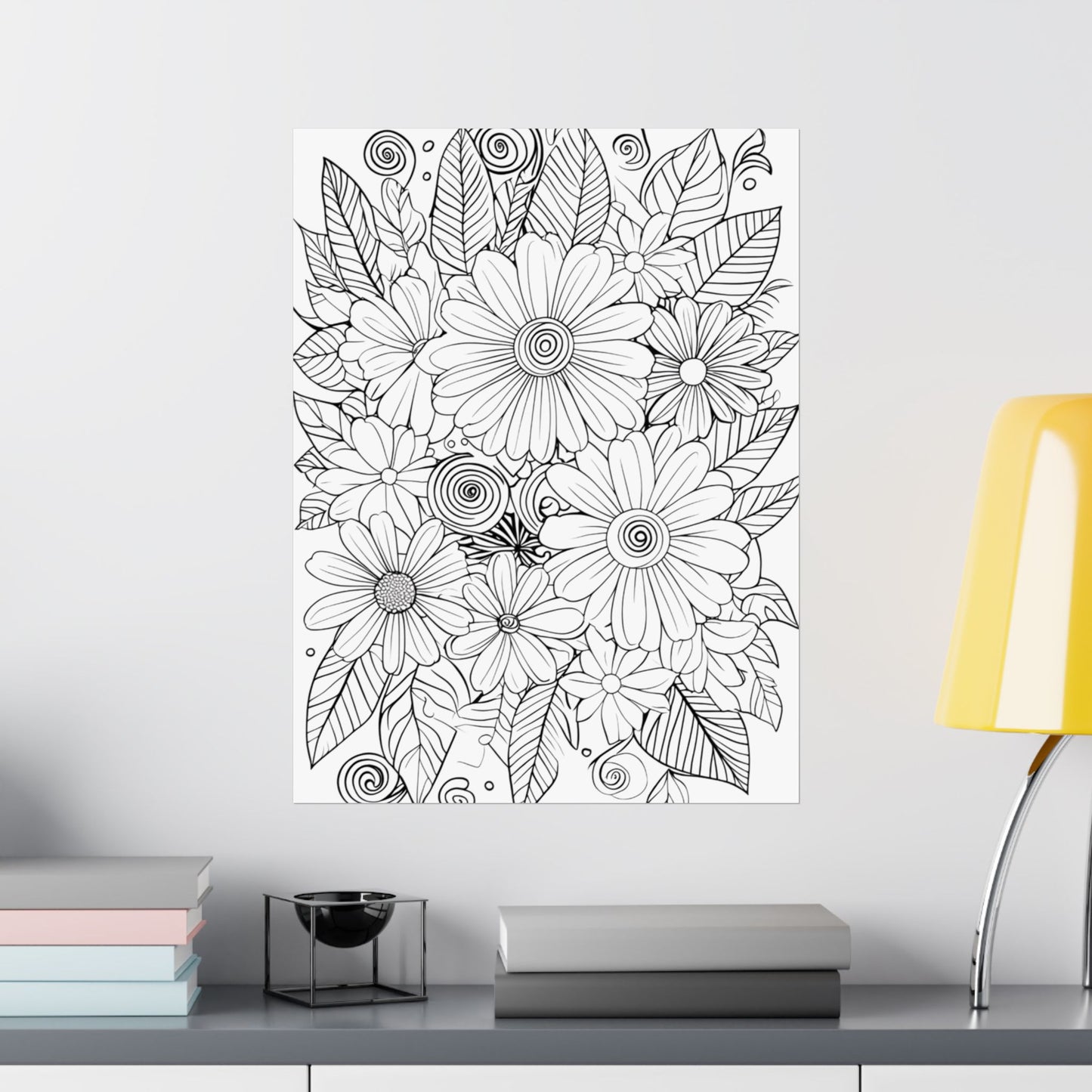 DIY Botanical Doodle Poster — Black & White Floral Coloring Art Print