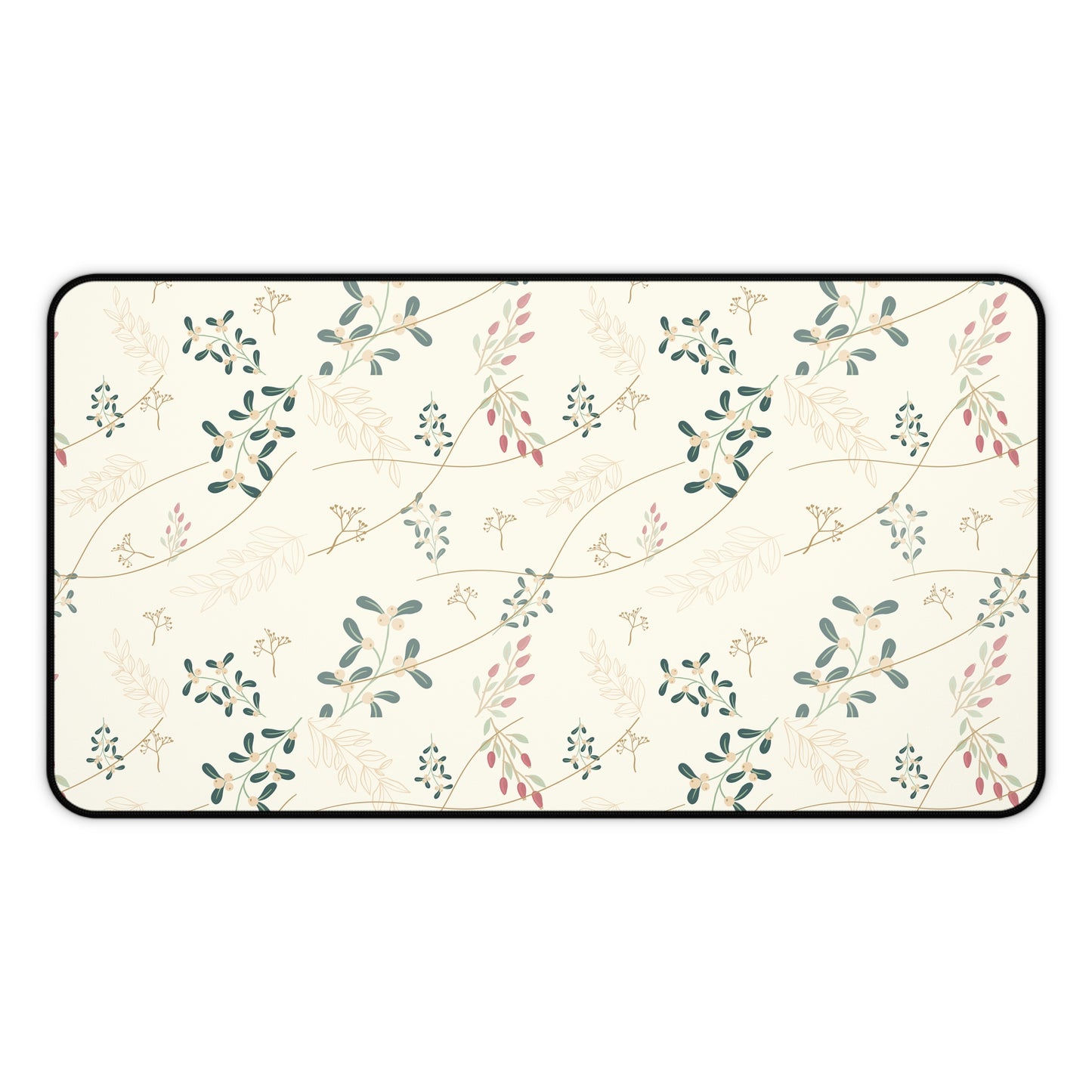 Floral Vine Desk Mat — Cream Botanical Mouse Pad for Home Office