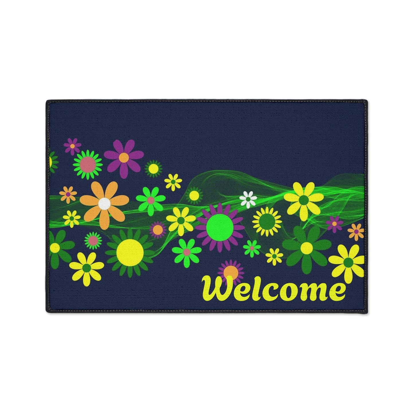 Welcome Floral Heavy-Duty Floor Mat — Colorful Spring Flowers Door Mat