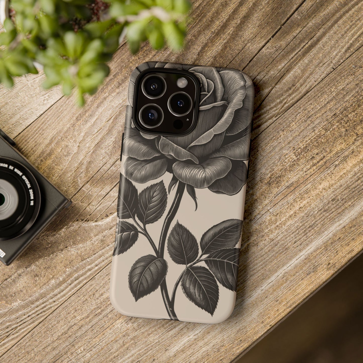 Black Rose Phone Case, Tough Cases with Floral Design, Elegant Tech Accessory, Gift for Flower Lovers, Stylish Protection