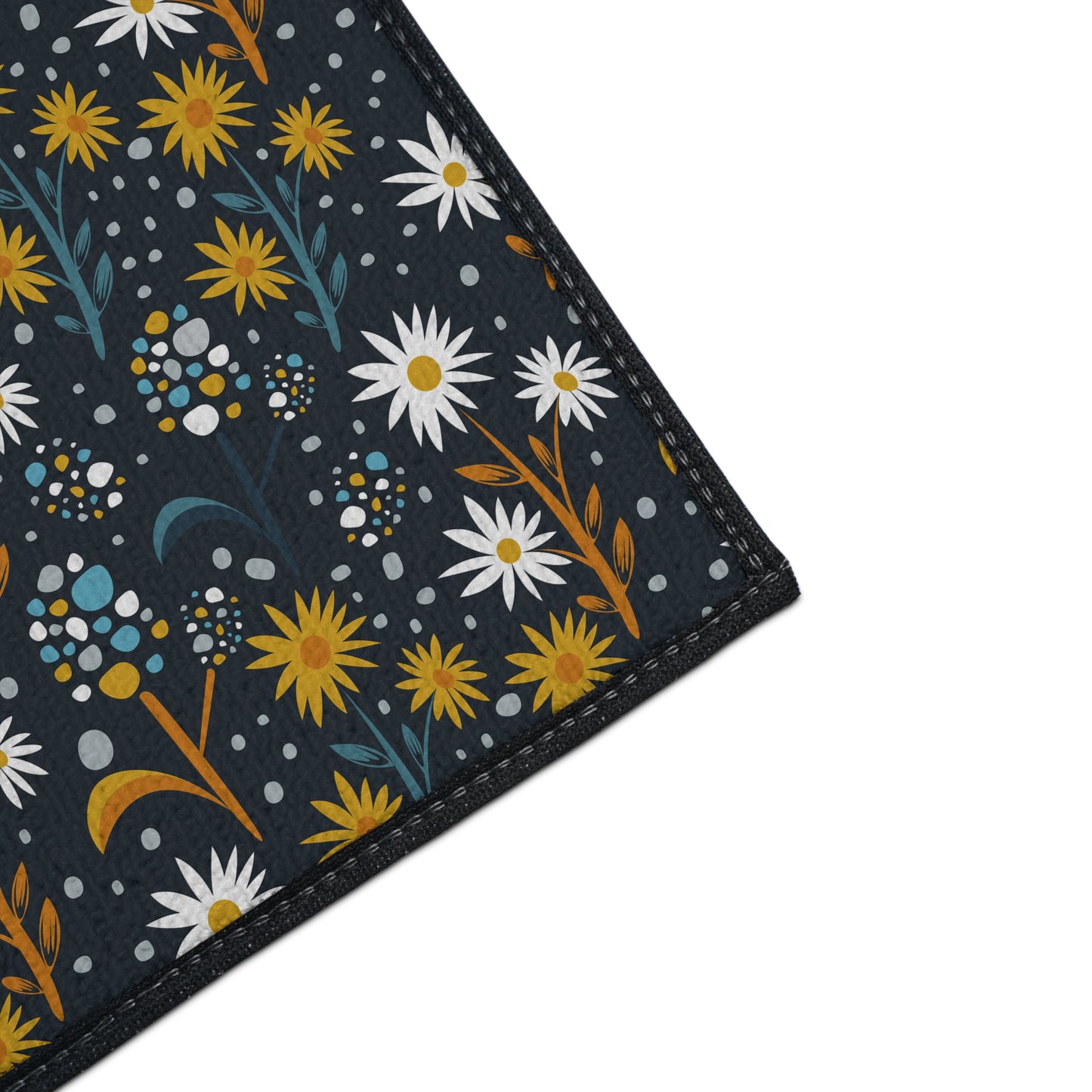 Floral Daisies Heavy Duty Floor Mat — Dark Botanical Entry Rug