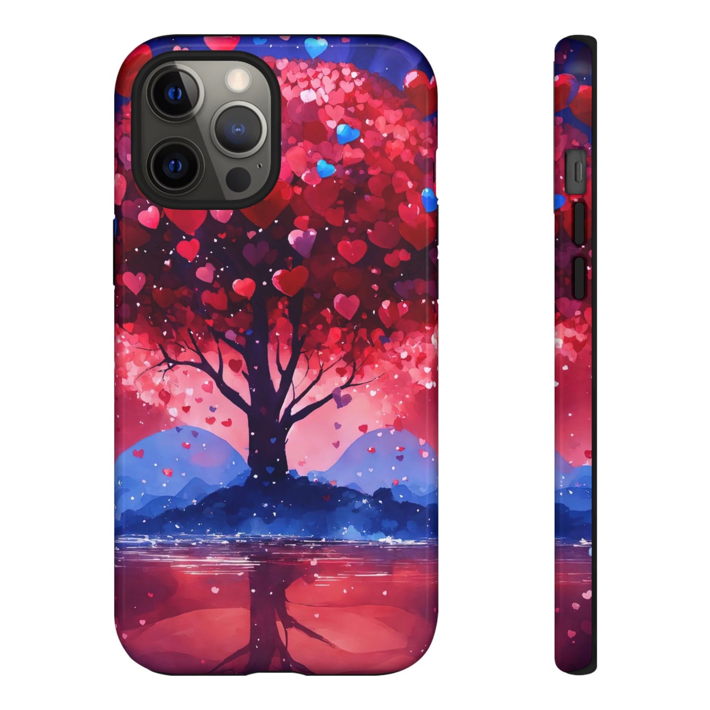 Heart Tree Phone Case — Romantic Red & Blue Protective Tough Case