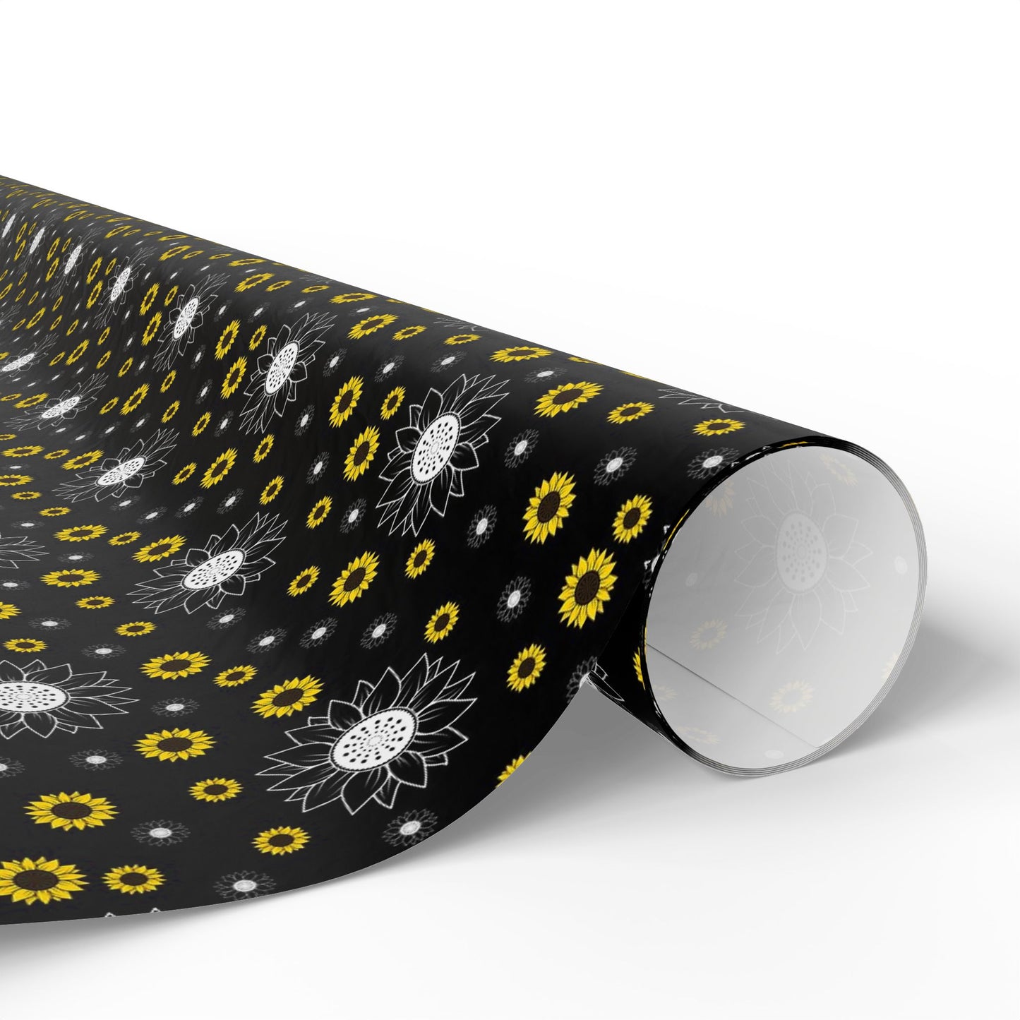 Sunflower Doodles Wrapping Paper Roll — Black & Yellow Floral Gift Wrap