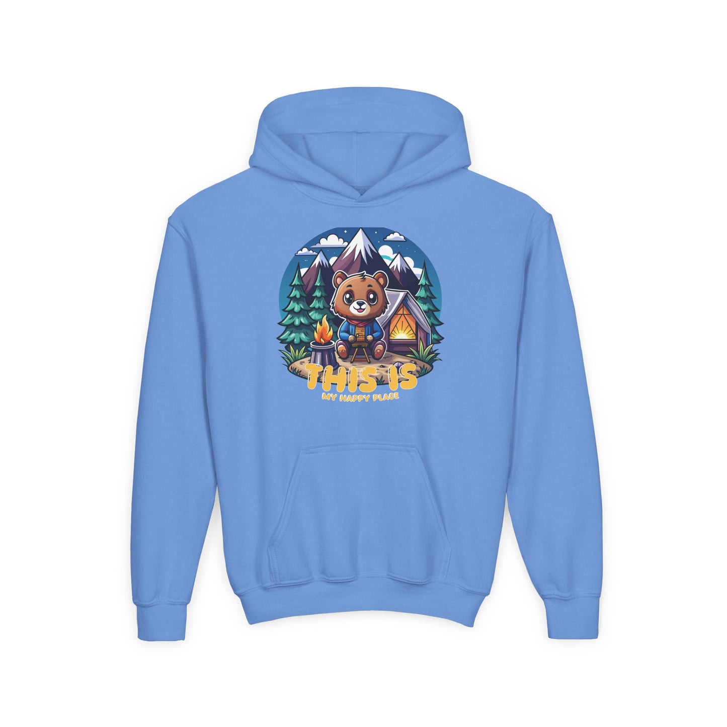 Youth Bear Camping Hoodie — "This is My Happy Place" Cozy Kid’s Outdoor Sweatshirt