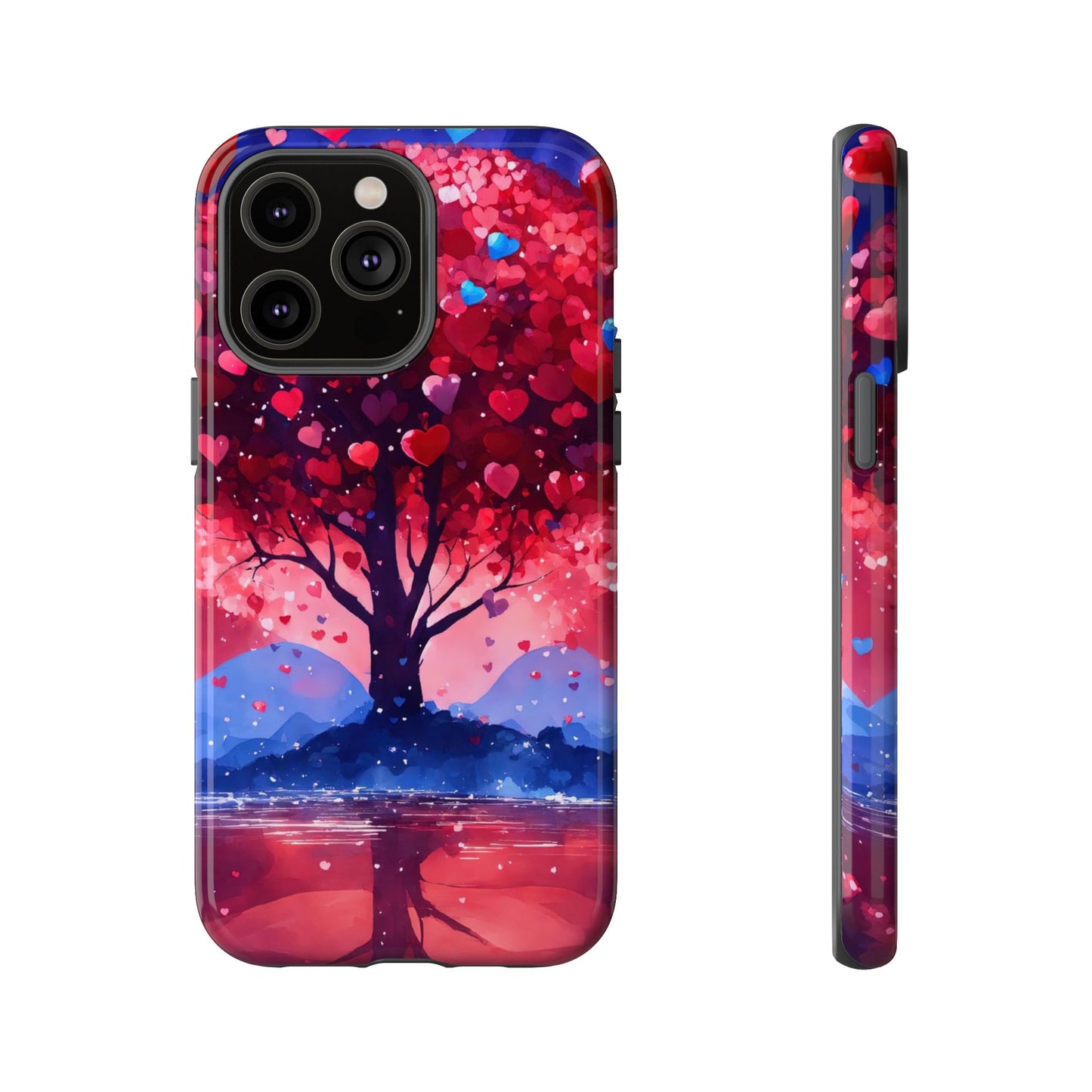 Heart Tree Phone Case — Romantic Red & Blue Protective Tough Case