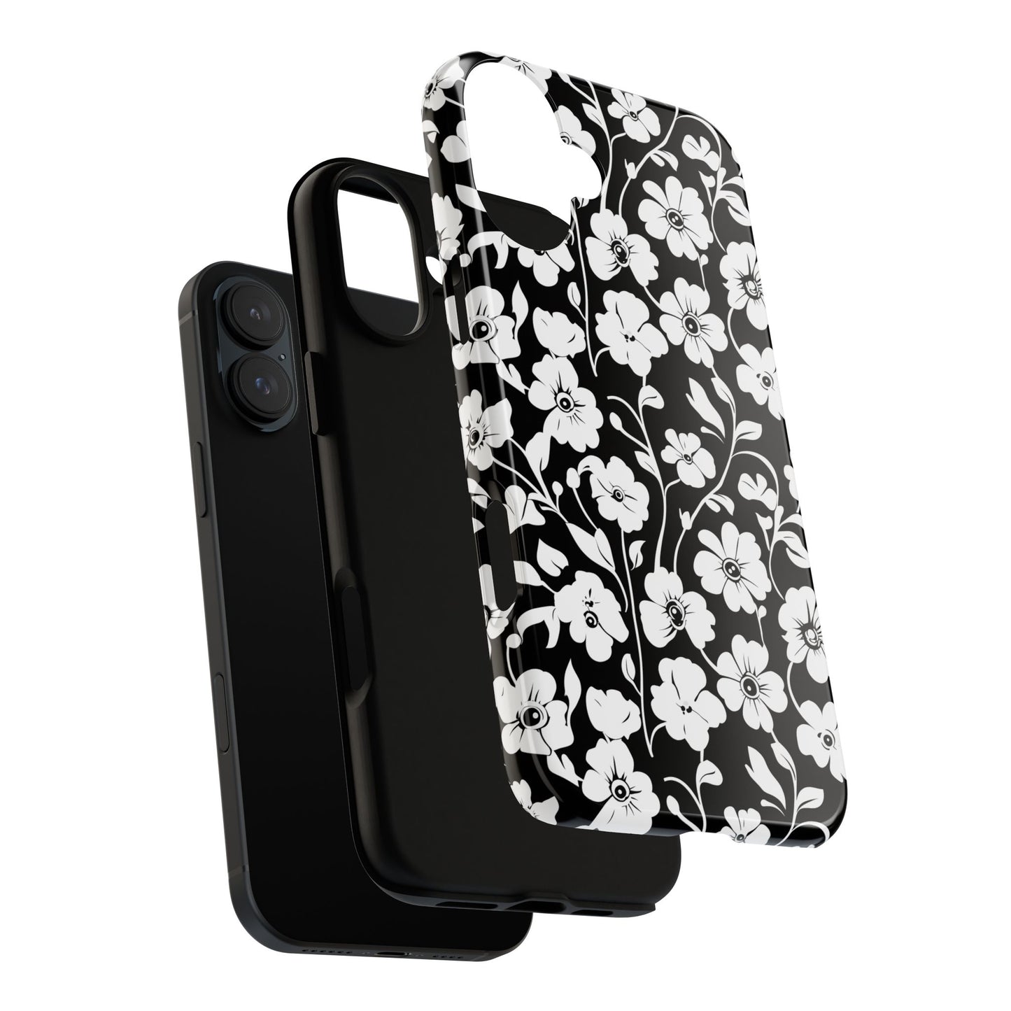 Floral Noir Tough Phone Case — Black & White Flower Protective Cover