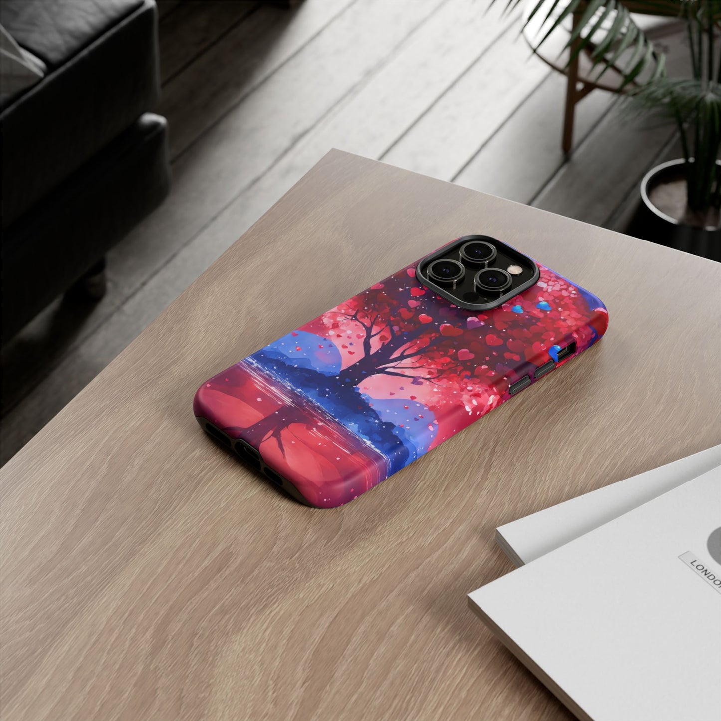 Heart Tree Phone Case — Romantic Red & Blue Protective Tough Case